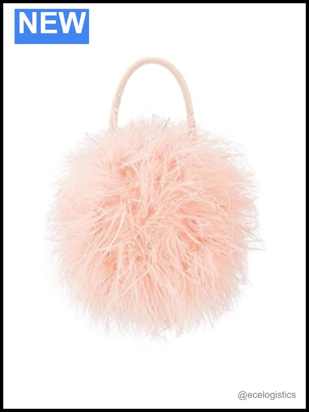 Women's Ostrich Feather Evening Clutch with Chain, Wool Handle, Wedding Party